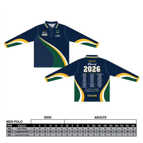 Al-Ameen College Long Sleeve 2026 Year 6 leavers Polo Shirt