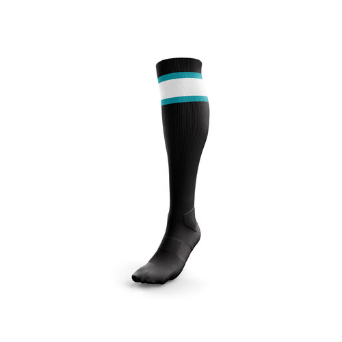 Football Socks - Black with Teal and White Band