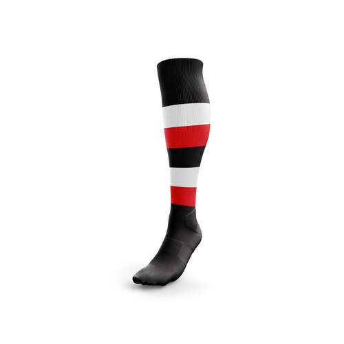Football Socks - Black with White and Red Hoops